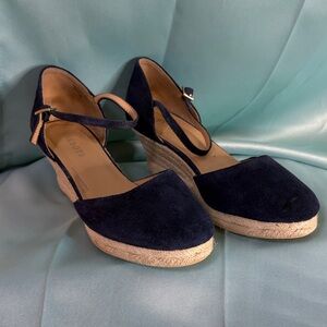 Talbots Lyndsay D’Orsay Espadrille Navy Silk Suede Wedges Sz 9